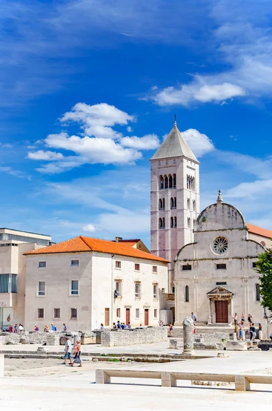 St. Donat kilise, forum ve Cathedral St. Anastasia çan kulesi Zadar, Hırvatistan.