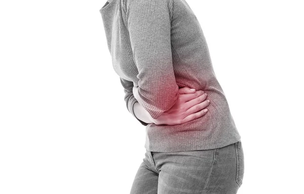 Figura unei femei în durere în corp pe un fundal alb . — Fotografie, imagine de stoc