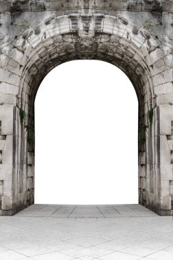 Antique stone arch isolated on white. clipart
