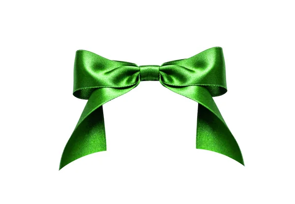 A green ribbon with a bow on a white. — Stock Photo, Image