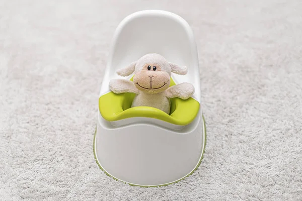 Baby potty and stuffed toys.