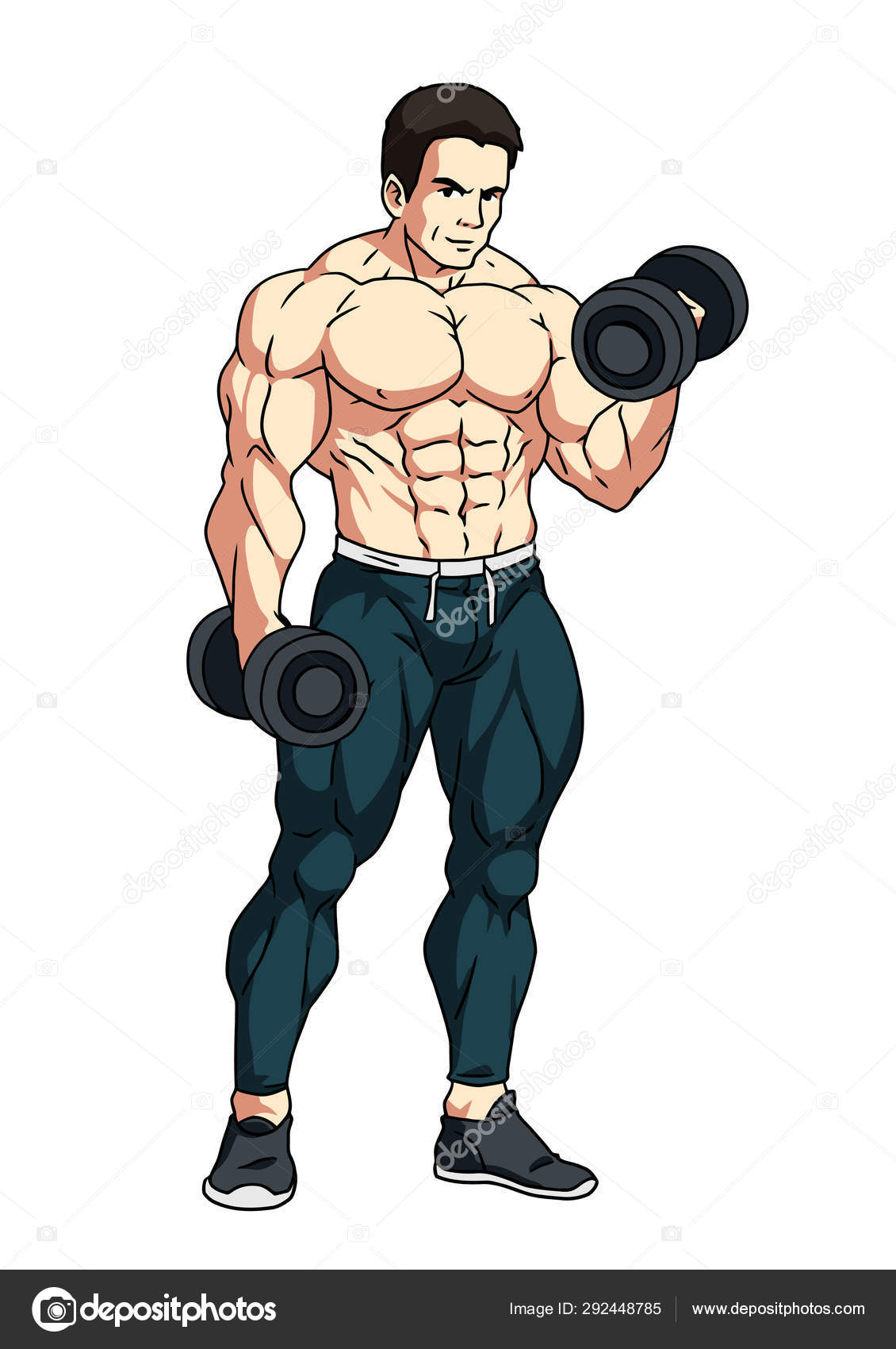Strong Bodybuilder Workout Dumbbells Cartoon Character Drawing Stock Vector  Image by ©orrlov #292448785
