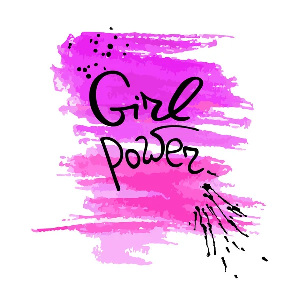 手写文本女孩权力女权主义引述 女权主义者说 刷刻字 粉红色抽象污渍 矢量设计 — 图库矢量图片
