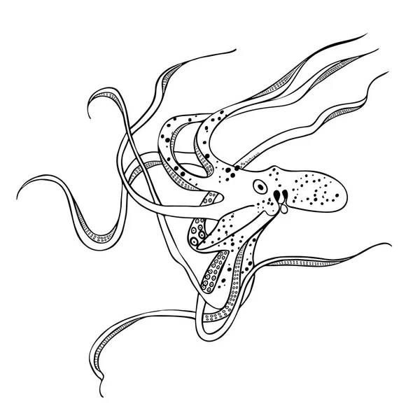 Pieuvre Géante Avec Huit Tentacules Flottant Dans Les Profondeurs Océan — Image vectorielle