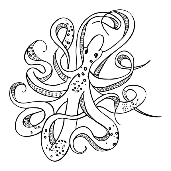 Kæmpe Blæksprutte Med Otte Tentakler Flydende Havets Dybder Håndtegning Vektorillustration – Stock-vektor