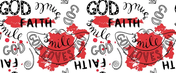 Souriez Dieu Vous Aime Lettres Bibliques Des Taches Rouges Abstraites — Image vectorielle