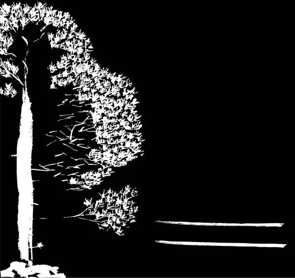 Сосни Туш Китайському Стилі Вектор Дизайн Чорно Біла Ілюстрація Місце — стоковий вектор