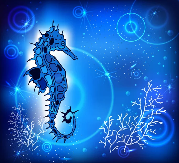 Vector Painting Sea Horse Illustration Fish Depths Sea Air Bubbles — Stock Vector