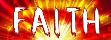 İnanç. Parlak kırmızı bir arka plan üzerinde güneş ışınlarının sarı. İlham ve motivasyon teklif. El yazı çekilmiş. Vektör tasarımı.