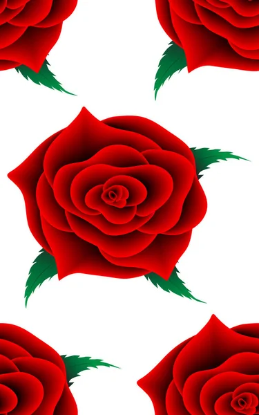 Blume Rote Rose Mit Grünen Blättern Vektordesign — Stockvektor