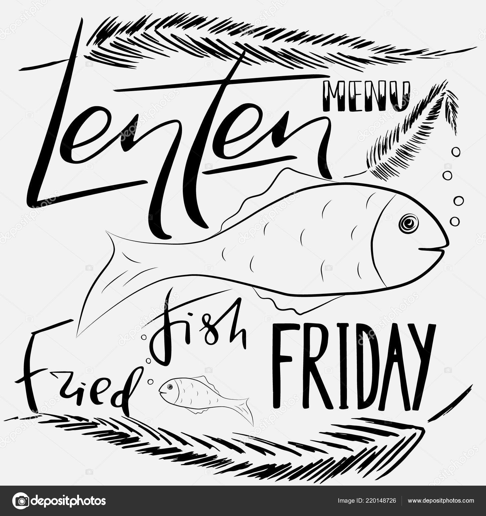 Traditional Menu Lent Fasting Celebration Handwritten Text Fried Fish Friday  Stock Vector by ©marinakutukova 220148726