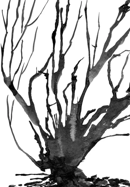抽象神话般的野生陌生的树 水彩画 隔离在白色背景上 — 图库照片