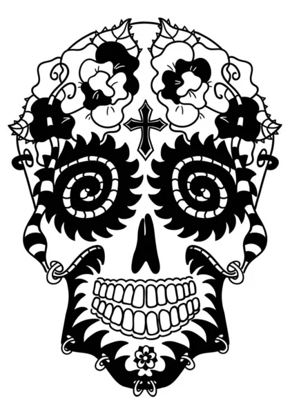 墨西哥的死亡节和万圣节假期 糖骷髅海报 印刷品 Vector Illustration Dia Los Muertos — 图库矢量图片