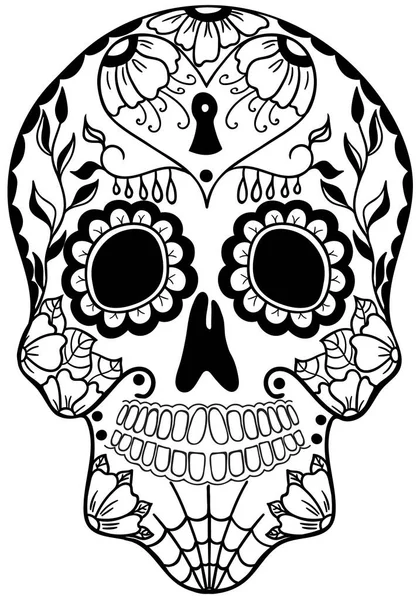 死んだお祝い祭りとハロウィーンのメキシコの休日の日 ポスター カード プリント エンブレム サイン タトゥー Tシャツのためのシュガースカル ベクトルイラスト Dia — ストックベクタ