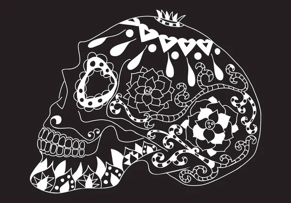Мексиканский Сахарный Череп Национальными Узорами Элемент Дизайна Плаката Открытки Печати — стоковый вектор