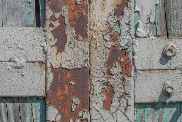 Painted Iron Surface Large Rusty Metal Corrosion Chipped Paint Old — Stock Photo, Image