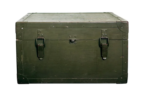 Green Military Storage Box Ammunition Green Box War Scratches Locks — Stock Photo, Image