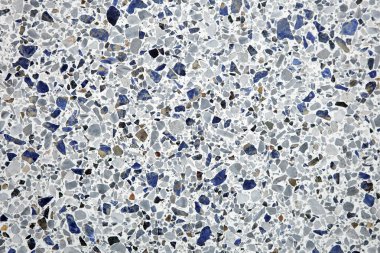 Doku ve küçük çakıl taşları ile renkli boyalar. Eski mavi ve gri çimento duvar doku grunge arka plan.