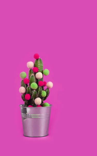 Divertido Árbol Cactus Vacaciones Con Bolas Colores Flor Tropical Verde — Foto de Stock