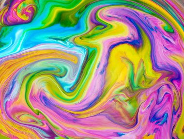 Soyut renkli pembe, sarı ve yeşil akrilik boyalar. Makro dünyanın mikroskop la görünümü.