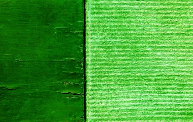 Yeşil ahşap ve tuğla farklı doku çimento ve yeşil boya ile ahşap arka plan ile karışık.