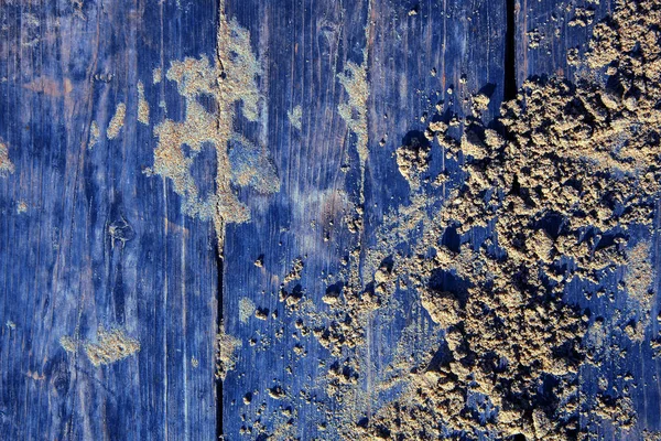 Paseo Marítimo Azul Madera Con Arena Amarilla Para Textura Fondo —  Fotos de Stock