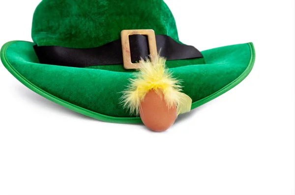 Patrick Day Kostym Mössa Leprechaun Irländska Grön Hatt Vit Bakgrund — Stockfoto