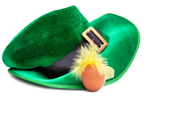 Patrick Day Kostym Mössa Leprechaun Irländska Grön Hatt Vit Bakgrund — Stockfoto