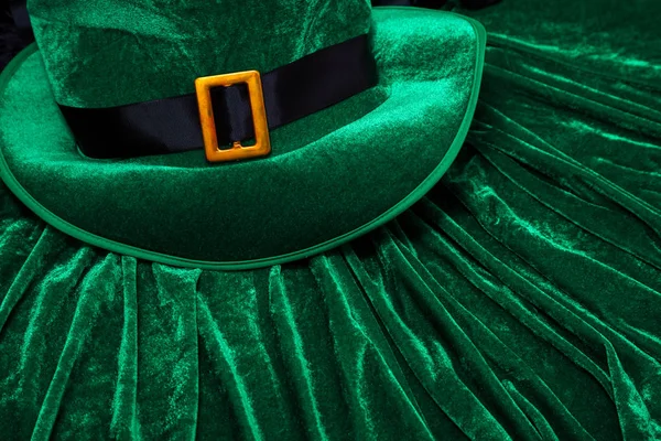 Patrick Day Kostym Mössa Leprechaun Grön Irländska Hatt Grön Bakgrund — Stockfoto