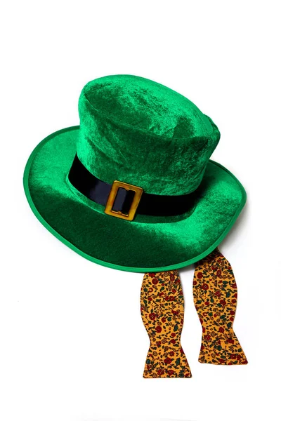 Patrick Day Kostym Mössa Leprechaun Irländska Grön Hatt Med Slips — Stockfoto