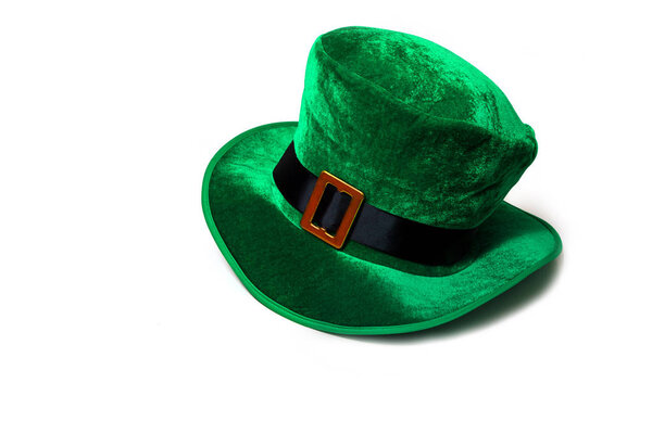 A St. Patrick's day costume hat of a leprechaun. Irish green hat on a white background.