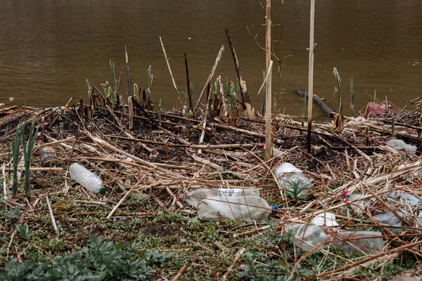 garbage plastic river Ukraine nature bottle dirt water trash waste