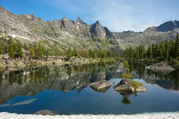 Mountain Very Clean Clear Lake Magnificent Summer Landscape Mountains Gorgeous — Stock Photo, Image