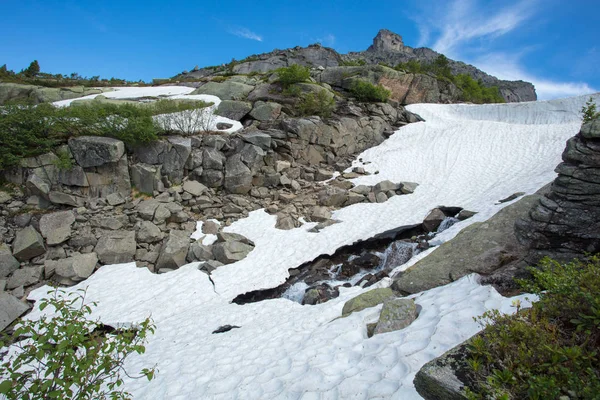 Mountain waterfall. Very beautiful landscape with mountain waterfall and pure mountain river