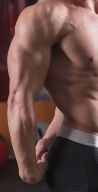 bir adam spor salonunda vücut geliştirme çalışmaktadır, çıtayı yükseltiyor ve kasları trenler.