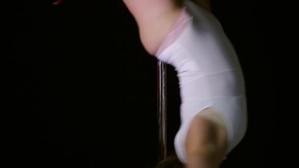 Une fille danse sur un poteau dans une boîte de nuit. Fête pour hommes et danseuses strip girl. Danse érotique et parties ouvertes du corps féminin — Video