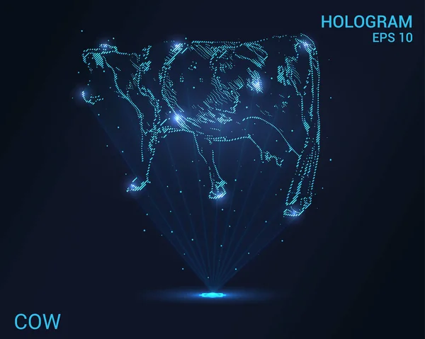 奶牛全息图 奶牛的全息图投影一个闪烁的能量流的粒子 奶牛的研究设计 — 图库矢量图片#