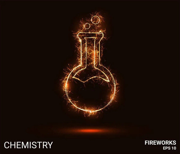 Havai fişeklerin kimyası. Kimyasal bir matara kıvılcım ve ateşten oluşur. Neşeli, parlak havai fişekler. Kutlamalar ve tatiller için dekoratif unsur. Vektör illüstrasyonu