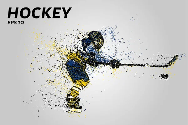 Jugador Hockey Con Uniforme Amarillo Azul Hockey Las Partículas — Vector de stock