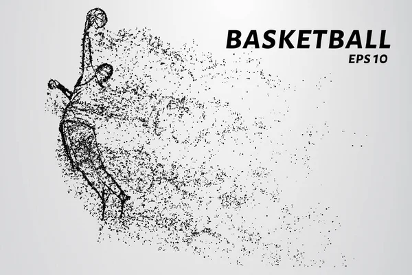 Partiklarnas Basketboll Basketspelare Hoppar Med Boll — Stock vektor