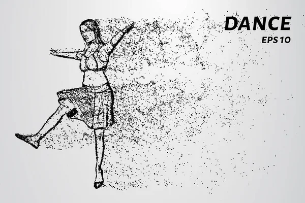 Dance of the particles. Girl in dance consists of dots and circles.