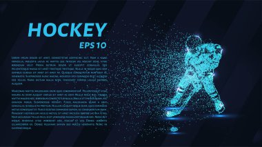 Parçacıkların hokeyi. Hokey oyuncusu noktalardan ve dairelerden oluşur. Koyu arkaplanda mavi hokey
