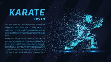 Parçacıkların karatesi. Karate noktalardan ve çemberlerden oluşur. Koyu arkaplanda mavi karate