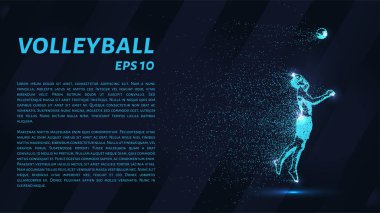 Parçacıkların yaylım ateşi. Voleybol noktalardan ve dairelerden oluşur. Koyu arkaplanda mavi voleybol