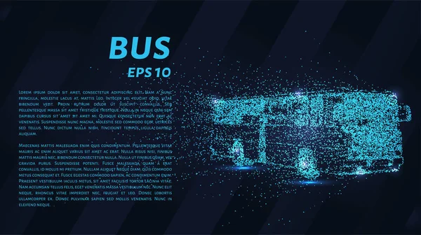 Autobus Cząsteczek Autobus Składa Się Kropek Okręgów Niebieski Autobus Ciemnym — Wektor stockowy