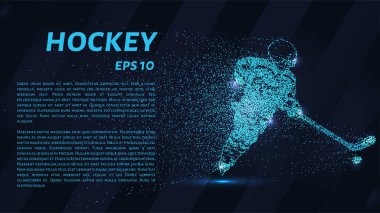 Parçacıkların hokeyi. Hokey oyuncusu noktalardan ve dairelerden oluşur. Koyu arkaplanda mavi hokey