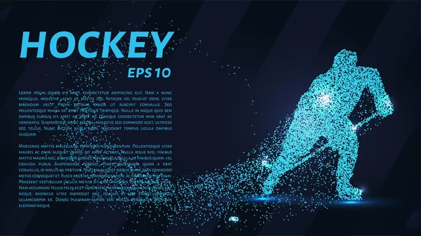 ホッケーの試合はポイントで構成されています 暗い背景にホッケー選手の形で粒子 ベクトルイラスト ホッケーのグラフィックコンセプト — ストックベクタ