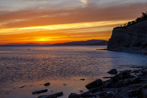 Dramático Pôr Sol Costa Mar Área Gelendzhik Resort Laranja Pôr — Fotografia de Stock