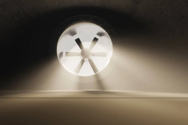 Rendering Van Ventilatiesysteem Met Lichtstralen Betonnen Garage — Stockfoto