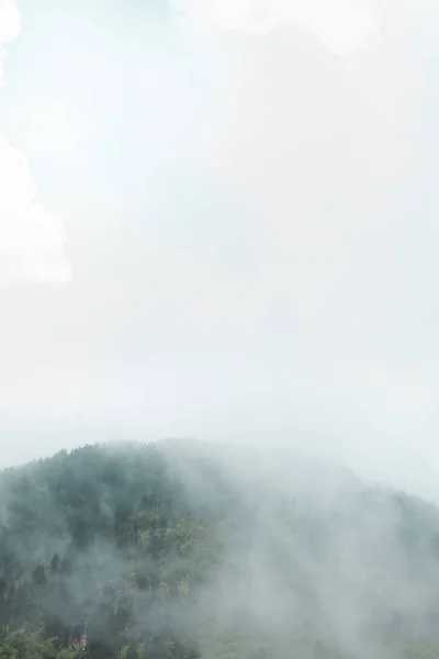 Yeşil Dağ Tepe Üzerinde Beyaz Sis — Stok fotoğraf